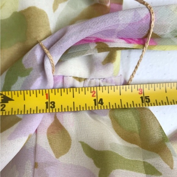 Vintage 1970s Floral Chiffon Maxi Dress Long Sleeve Tie Belt Back Zip Medium - Picture 7 of 14